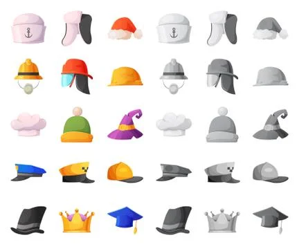 Isolated object of headgear and cap logo. Set of headgear and headwear vector Stock Illustration