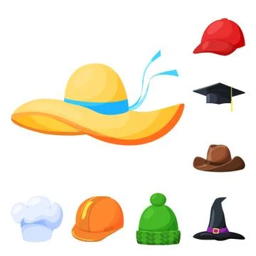 Isolated object of headgear and napper sign. Set of headgear and helmet stock Stock Illustration