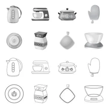 Isolated object of kitchen and cook sign. Set of kitchen and appliance stock Stock Illustration