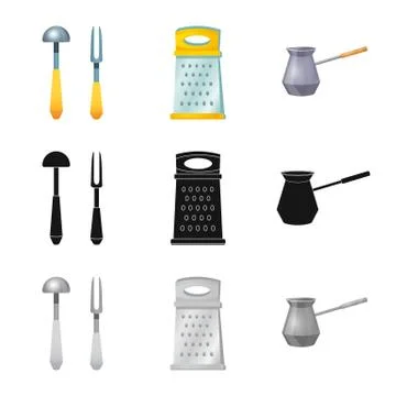 Isolated object of kitchen and cook sign. Collection of kitchen and appliance Stock Illustration