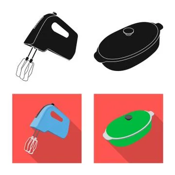 Isolated object of kitchen and cook sign. Collection of kitchen and appliance Illustrazione stock