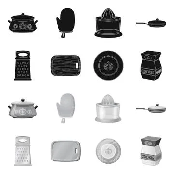 Isolated object of kitchen and cook sign. Collection of kitchen and appliance Stock Illustration