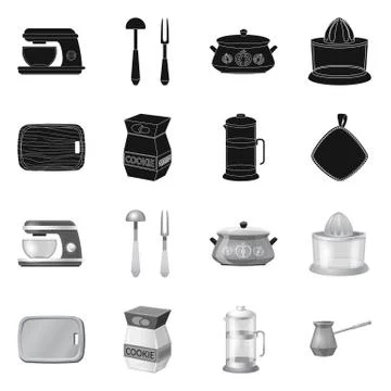 Isolated object of kitchen and cook logo. Collection of kitchen and appliance Stock Illustration