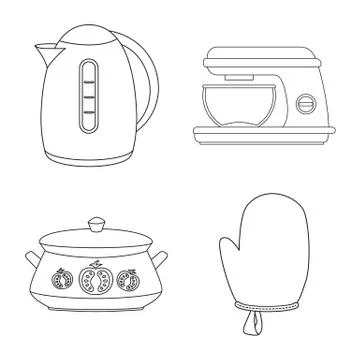 Isolated object of kitchen and cook logo. Collection of kitchen and appliance Illustrazione stock