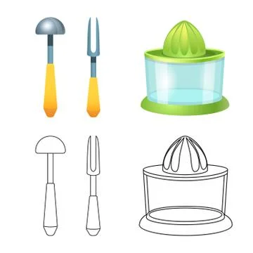 Isolated object of kitchen and cook sign. Collection of kitchen and appliance Illustrazione stock