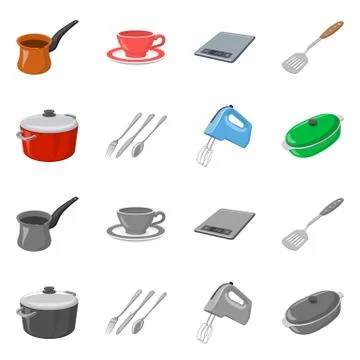 Isolated object of kitchen and cook icon. Set of kitchen and appliance stock Illustrazione stock