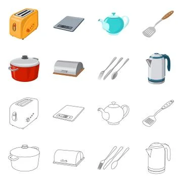 Isolated object of kitchen and cook sign. Collection of kitchen and appliance Stock Illustration
