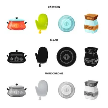 Isolated object of kitchen and cook sign. Collection of kitchen and appliance Illustrazione stock