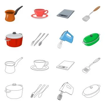 Isolated object of kitchen and cook sign. Set of kitchen and appliance stock Stock Illustration