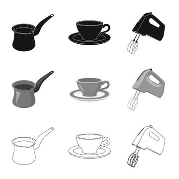 Isolated object of kitchen and cook sign. Collection of kitchen and appliance Stock Illustration