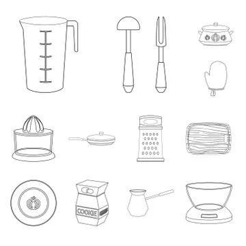 Isolated object of kitchen and cook sign. Set of kitchen and appliance stock Stock Illustration