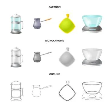Isolated object of kitchen and cook symbol. Collection of kitchen and appliance Stock Illustration