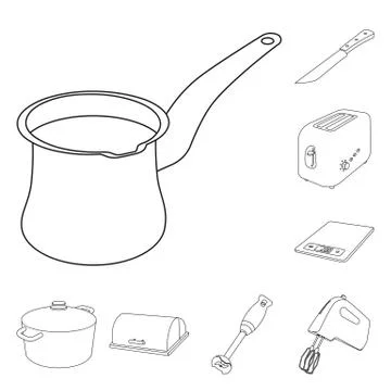 Isolated object of kitchen and cook sign. Collection of kitchen and appliance Stock Illustration