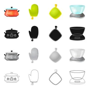 Isolated object of kitchen and cook icon. Collection of kitchen and appliance Stock Illustration
