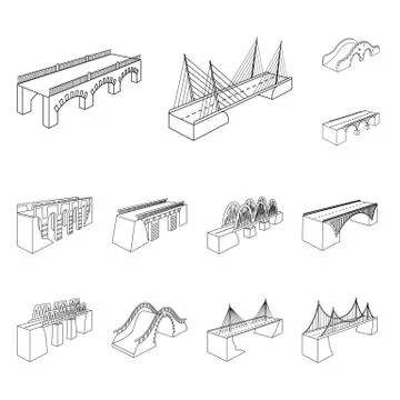 Isolated object of landmark and structure symbol. Set of landmark and crossing Stock Illustration