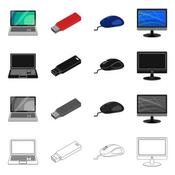 Isolated object of laptop and device logo. Collection of laptop and server stock Stock Illustration