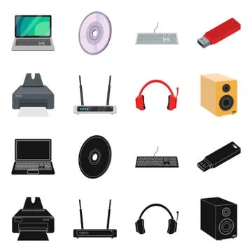 Isolated object of laptop and device symbol. Collection of laptop and server Stock Illustration