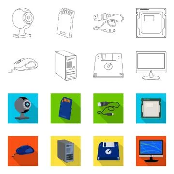 Isolated object of laptop and device logo. Collection of laptop and server stock 스톡 일러스트