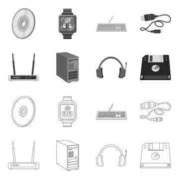 Isolated object of laptop and device icon. Collection of laptop and server stock Illustrazione stock