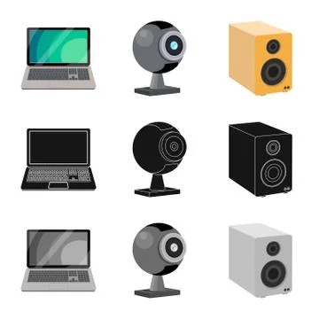 Isolated object of laptop and device logo. Set of laptop and server stock symbol 스톡 일러스트