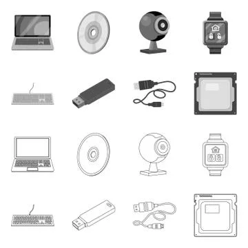 Isolated object of laptop and device symbol. Collection of laptop and server Stock Illustration