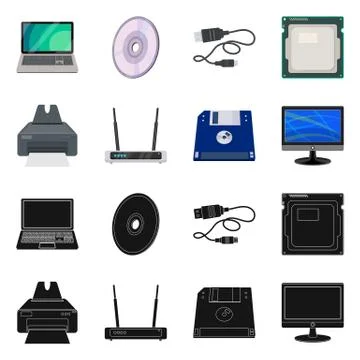 Isolated object of laptop and device sign. Collection of laptop and server stock 스톡 일러스트