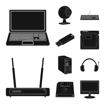 Isolated object of laptop and device logo. Collection of laptop and server stock Stock Illustration