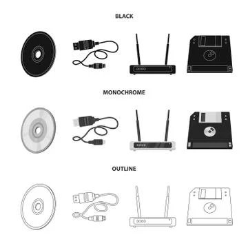 Isolated object of laptop and device icon. Collection of laptop and server stock 스톡 일러스트