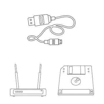 Isolated object of laptop and device icon. Collection of laptop and server stock Stock Illustration
