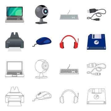 Isolated object of laptop and device sign. Set of laptop and server stock vector Stock Illustration