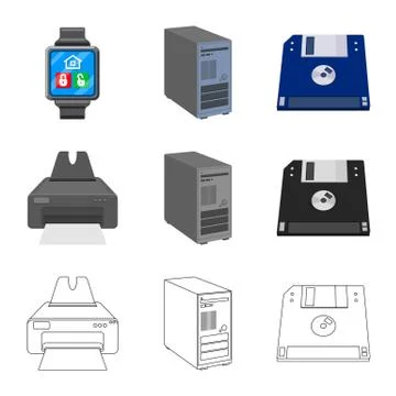 Isolated object of laptop and device logo. Set of laptop and server stock symbol 스톡 일러스트