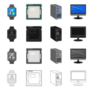 Isolated object of laptop and device icon. Collection of laptop and server stock Stockillustratie