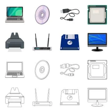 Isolated object of laptop and device icon. Collection of laptop and server stock イラスト素材