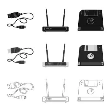 Isolated object of laptop and device symbol. Set of laptop and server stock 스톡 일러스트
