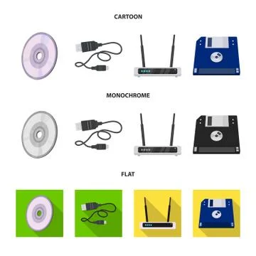 Isolated object of laptop and device icon. Set of laptop and server stock symbol 스톡 일러스트