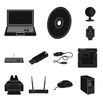 Isolated object of laptop and device sign. Collection of laptop and server stock Stock Illustration