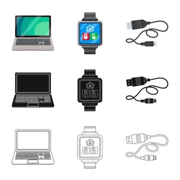 Isolated object of laptop and device icon. Collection of laptop and server stock Stock Illustration