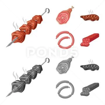 Isolated object of meat and ham icon. Collection of meat and cooking ...