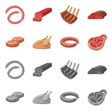 Isolated object of meat and ham logo. Collection of meat and cooking stock Stock Illustration