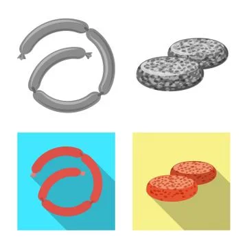 Isolated object of meat and ham symbol. Set of meat and cooking stock vector Illustrazione stock
