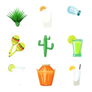 Isolated object of Mexico and tequila sign. Set of Mexico and fiesta stock Stock Illustration