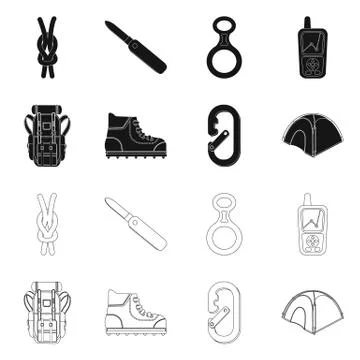 Isolated object of mountaineering and peak sign. Collection of mountaineering Illustrazione stock
