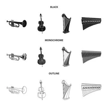 Isolated object of music and tune symbol. Set of music and tool stock vector Illustrazione stock