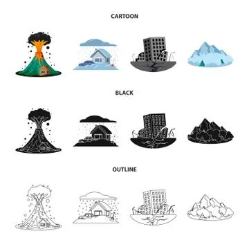 Isolated object of natural and disaster logo. Collection of natural and risk Illustrazione stock