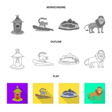 Isolated object of nature and fun sign. Set of nature and entertainment stock Illustrazione stock