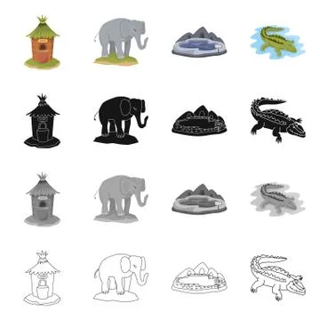 Isolated object of nature and fun logo. Set of nature and entertainment stock Stock Illustration