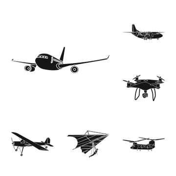 Isolated object of plane and transport logo. Set of plane and sky stock symbol Illustration