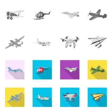 Isolated object of plane and transport logo. Set of plane and sky stock vector Illustration