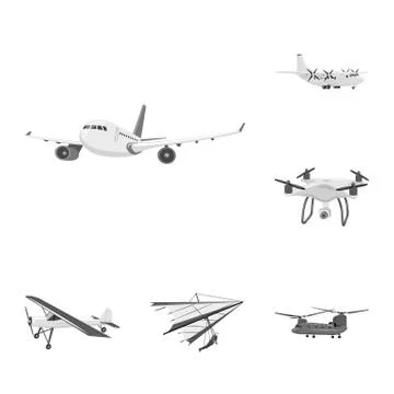 Isolated object of plane and transport icon. Set of plane and sky stock vector Illustration