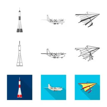 Isolated object of plane and transport icon. Set of plane and sky stock vector Illustration